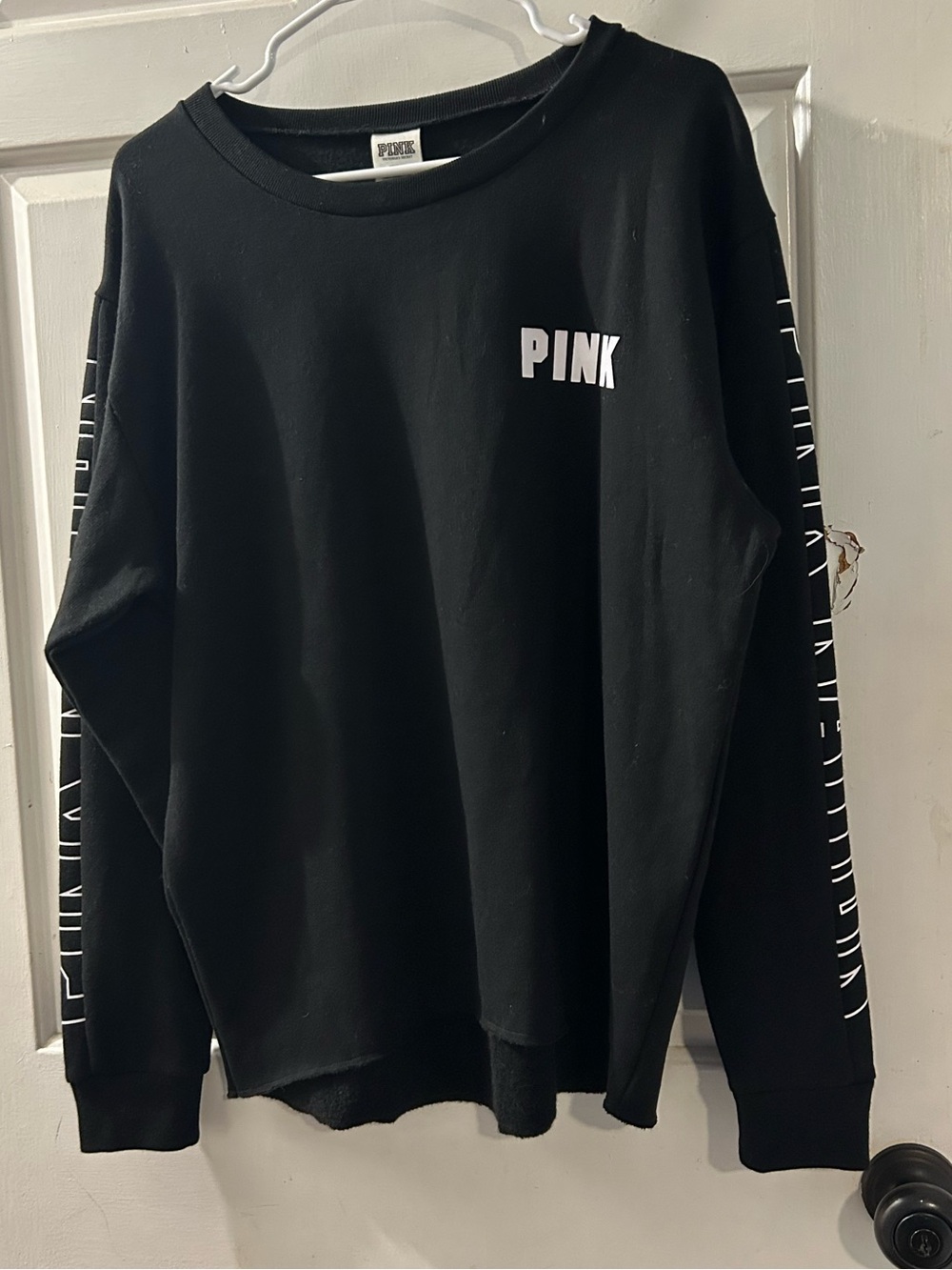 PINK Victoria's Secret Black Crewneck Sweatshirt with White Logo